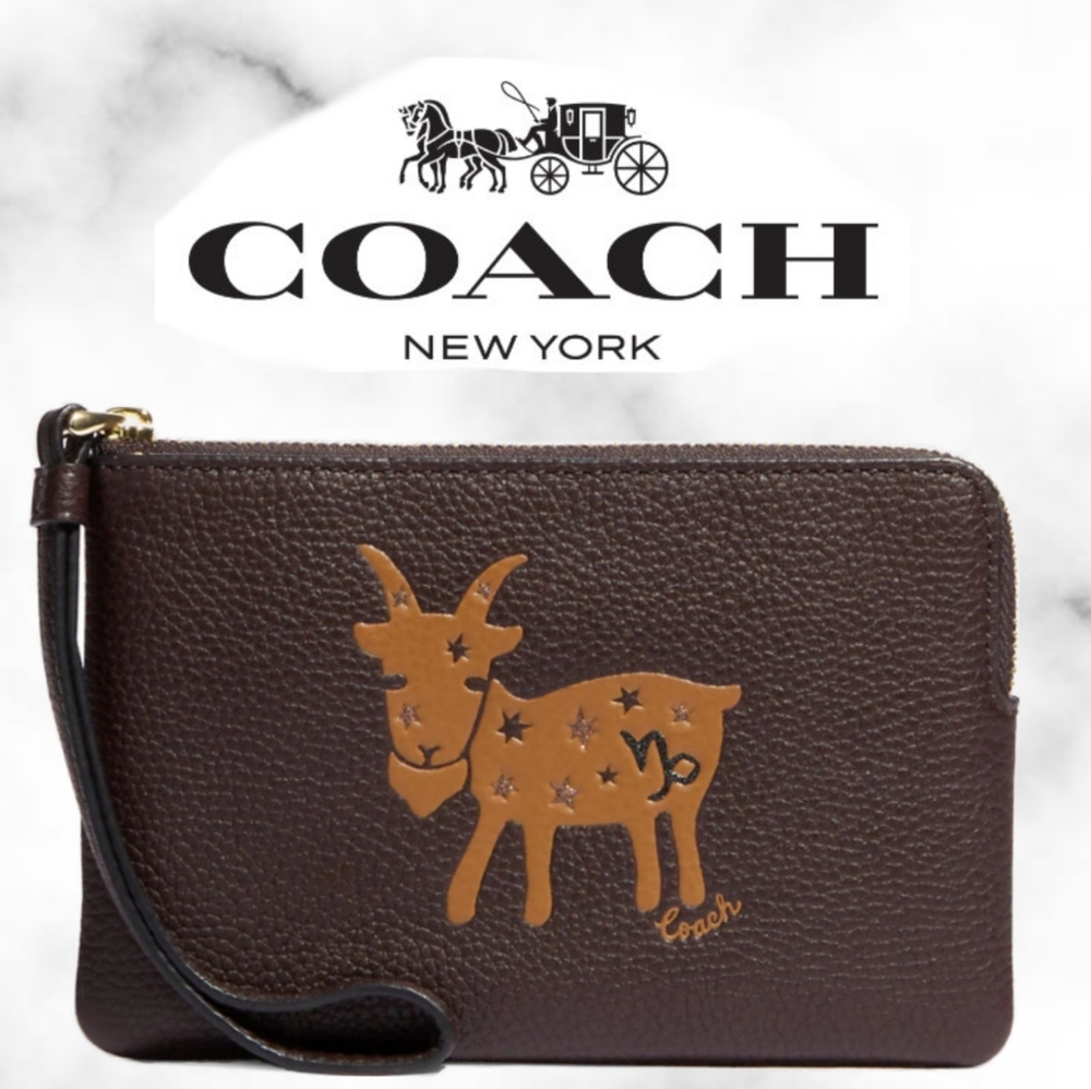 Coach Corner Zip Wristlet With Capricorn Sign!